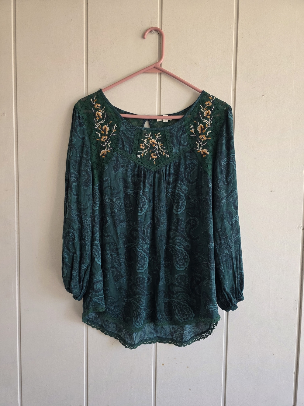 Embroidered Green Paisley Women's Blouse